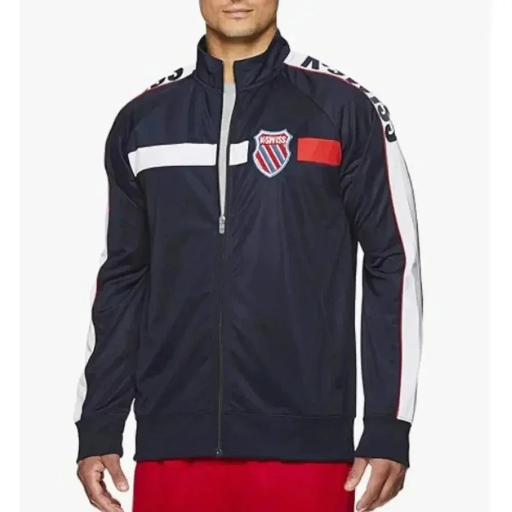 NEW K-Swiss Old Goods Track Jacket Long Sleeve Zip-Up Athletic Fit Navy Mens XL